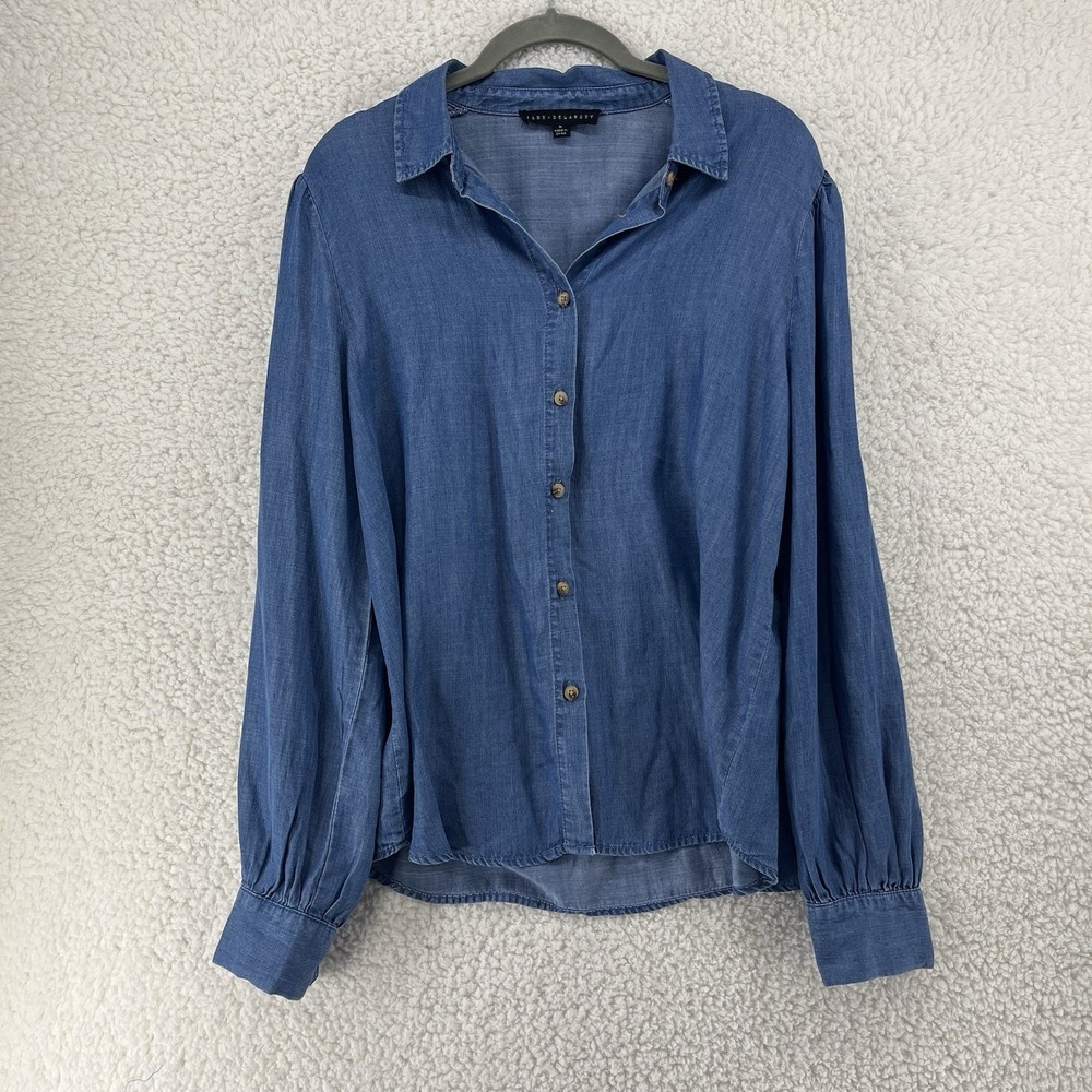 Jane + Delancey Women's Medium Button Up‎ Chambray Top Long Sleeve Lightweight
